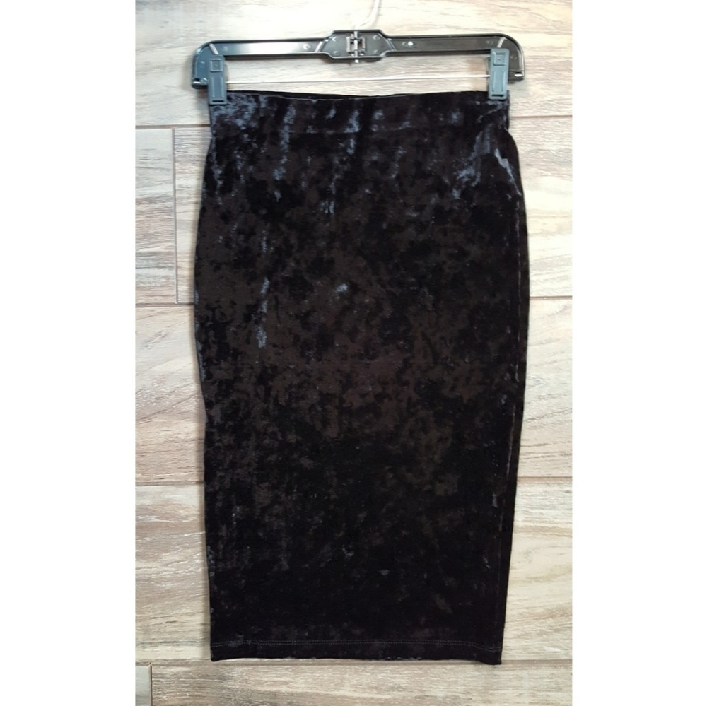 Black Crushed Velvet Bodycon Pencil Skirt